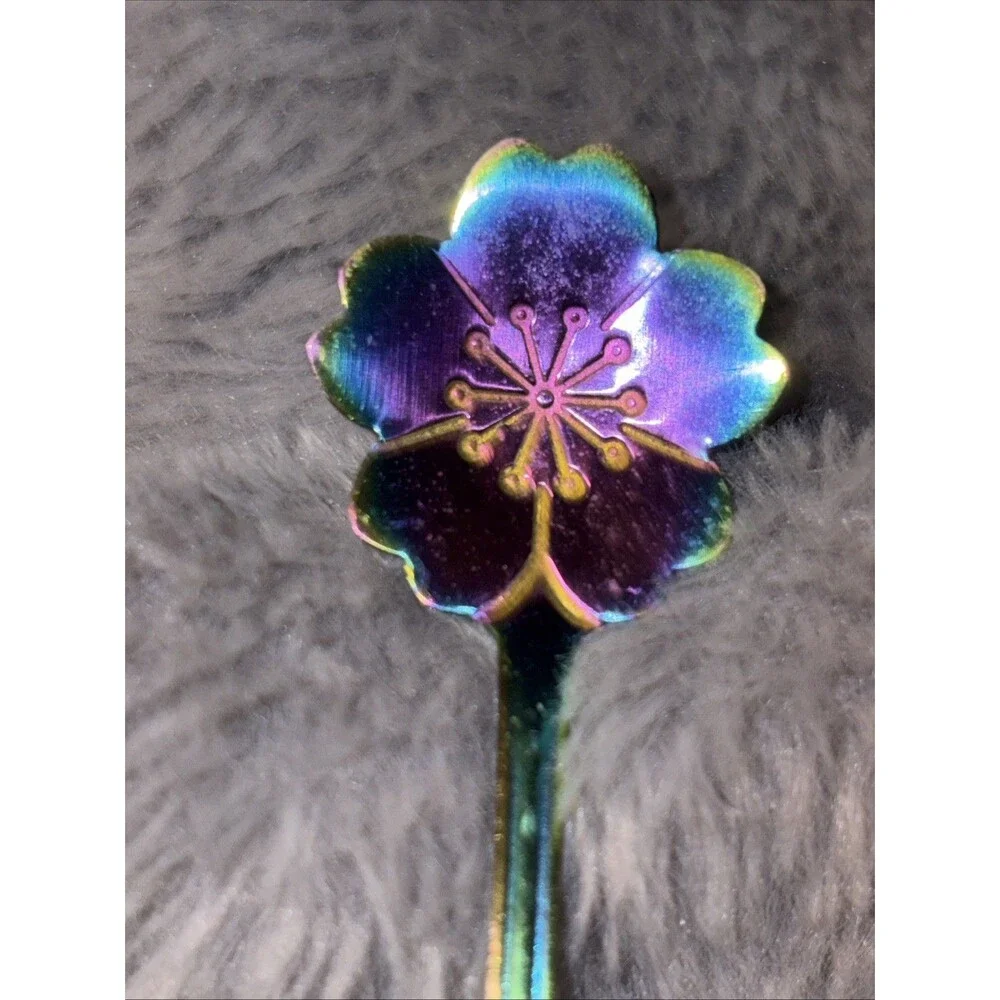 5 Pieces Rainbow Stainless Steel Flower Spoon Tea Dessert Spoons Small Utensils